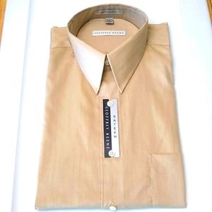 Geoffrey Beene Sateen Wrinkle Free Dress Shirt, Beige, 15-1/2 32-33, NWT
